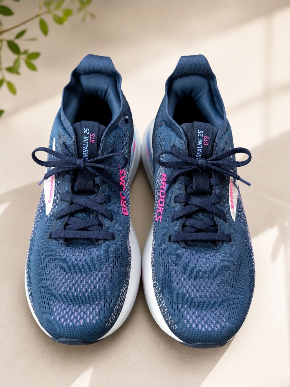 Brooks Navy Running Shoes with Pink Logo Accents